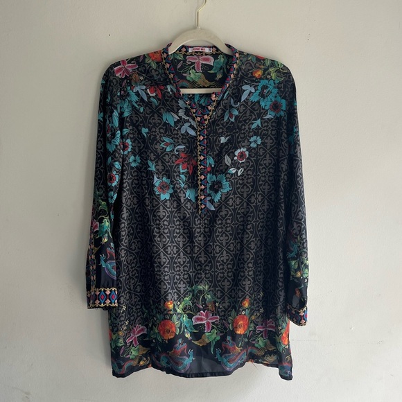 JOHNNY WAS Kennedy Mixed Print Silk Tunic Size XS - Picture 3 of 11